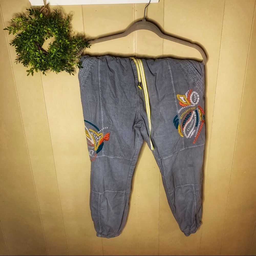 Anthropologie Cargo Pants with embroidered details